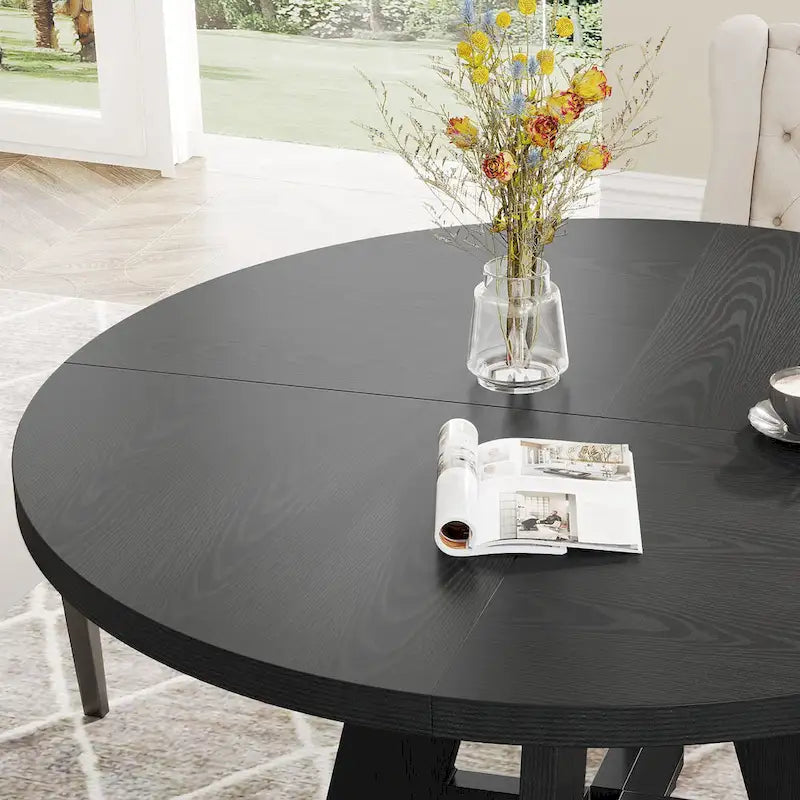 Table de salle à manger ronde pour 4 personnes, table de cuisine de style campagnard de 120 cm, petite table à manger en bois pour salle à manger ou salon