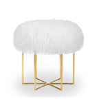 Pouf Bailey en peau de mouton véritable mongole et acier inoxydable