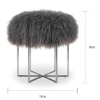 Pouf Bailey en peau de mouton véritable mongole et acier inoxydable