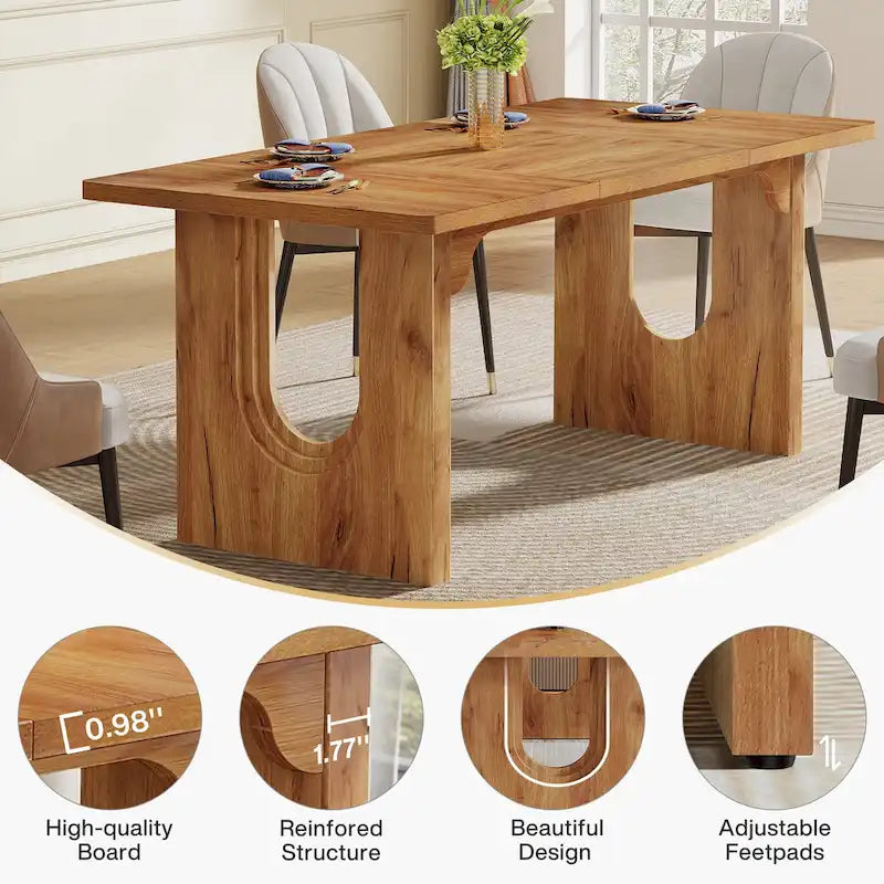 Table de salle à manger rectangulaire 70,89 cm pour 6 à 8 personnes, style moderne et épuré, en bois.