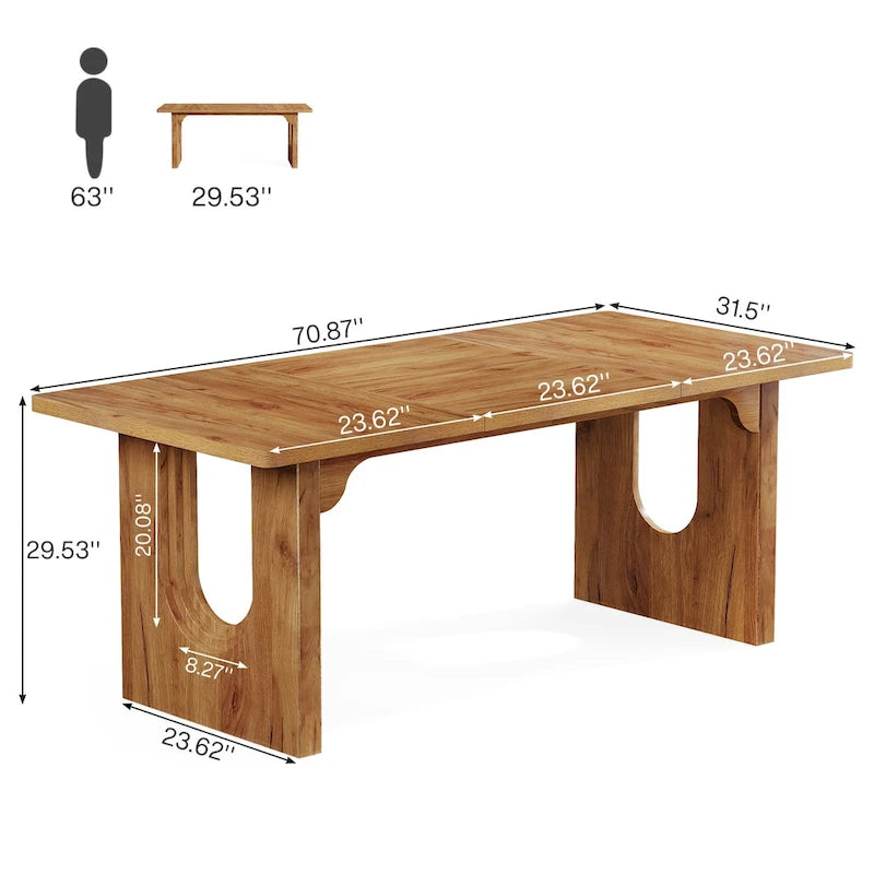 Table de salle à manger rectangulaire 70,89 cm pour 6 à 8 personnes, style moderne et épuré, en bois.