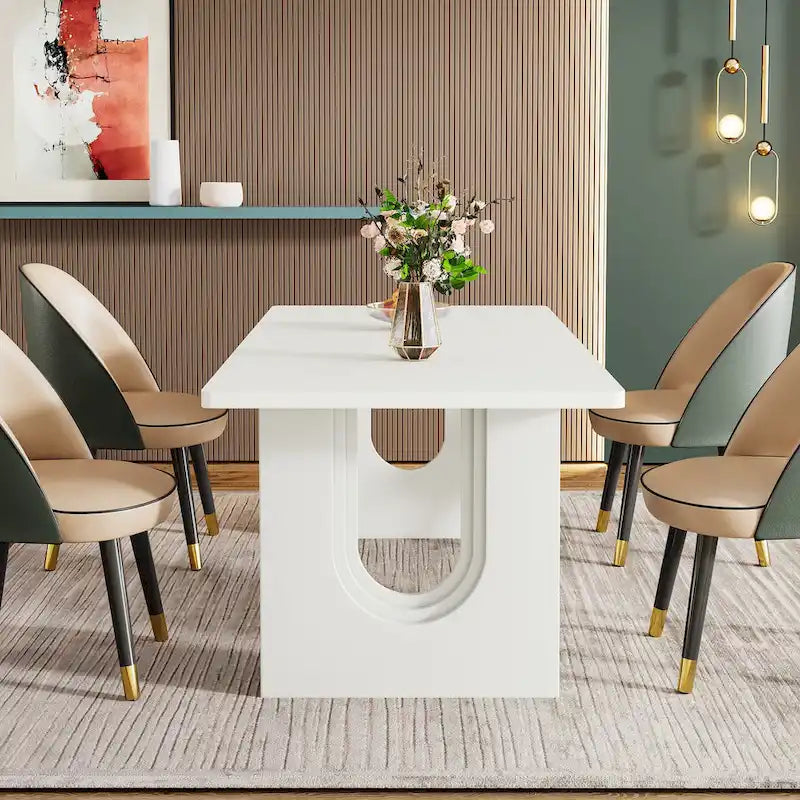 Table de salle à manger rectangulaire 70,89 cm pour 6 à 8 personnes, style moderne et épuré, en bois.