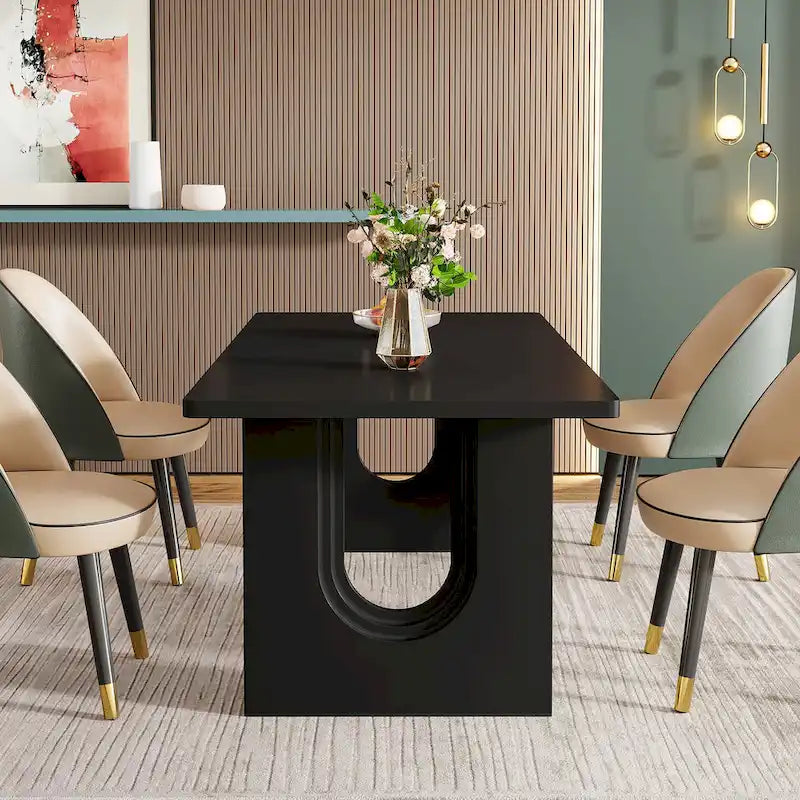 Table de salle à manger rectangulaire 70,89 cm pour 6 à 8 personnes, style moderne et épuré, en bois.