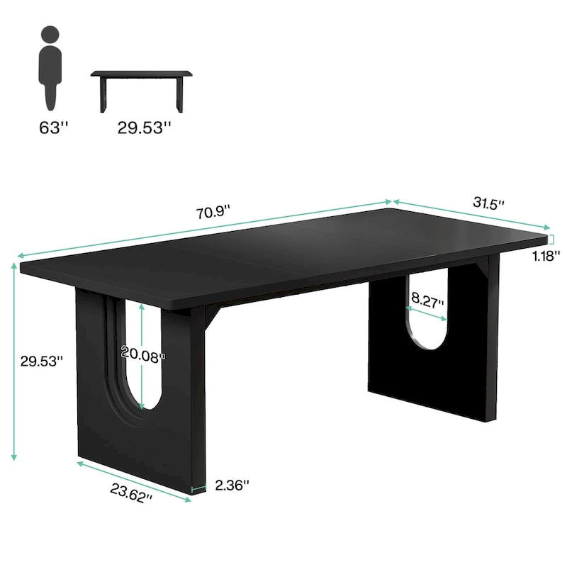 Table de salle à manger rectangulaire 70,89 cm pour 6 à 8 personnes, style moderne et épuré, en bois.