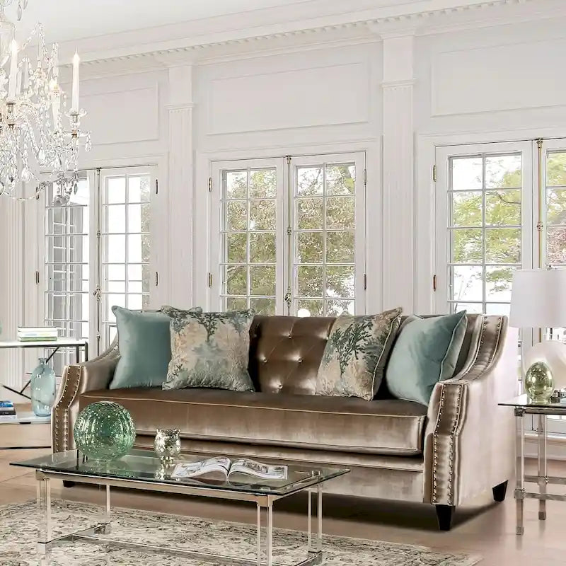 Canapé Vynn Transitional en chenille avec garniture cloutée, par Furniture of America