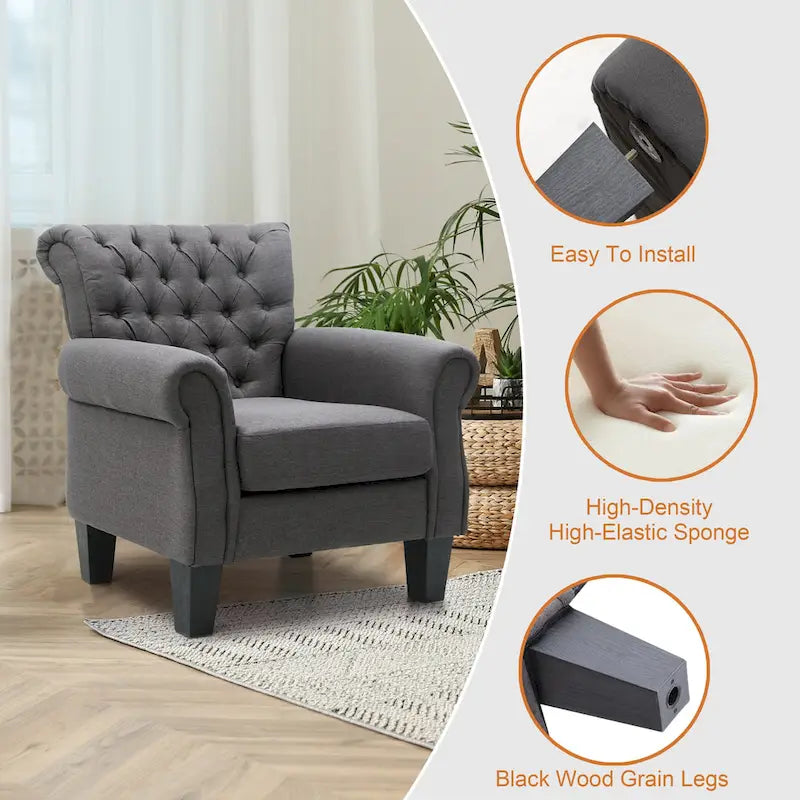 Fauteuil club confortable, canapé une place, siège d'intérieur avec accoudoirs et assise rembourrée