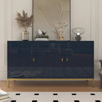 Buffet d'appoint Clihome à 3 portes, finition brillante, avec rangement multimédia.