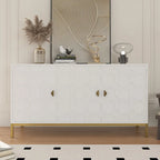 Buffet d'appoint Clihome à 3 portes, finition brillante, avec rangement multimédia.