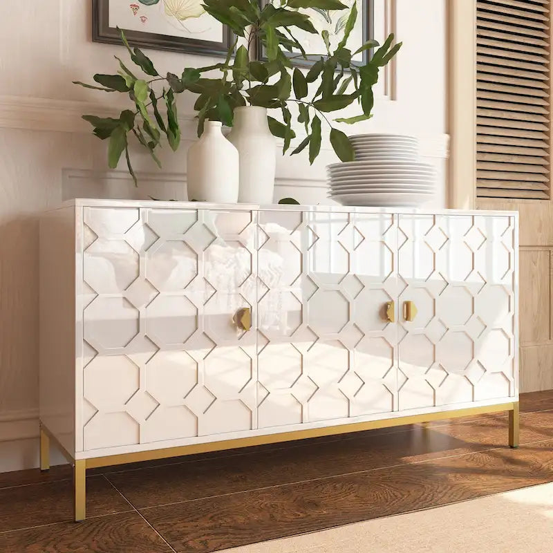 Clihome 3 Door Glossy Media Storage Sideboard Accent Cabinet