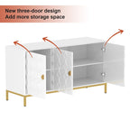 Buffet d'appoint Clihome à 3 portes, finition brillante, avec rangement multimédia.