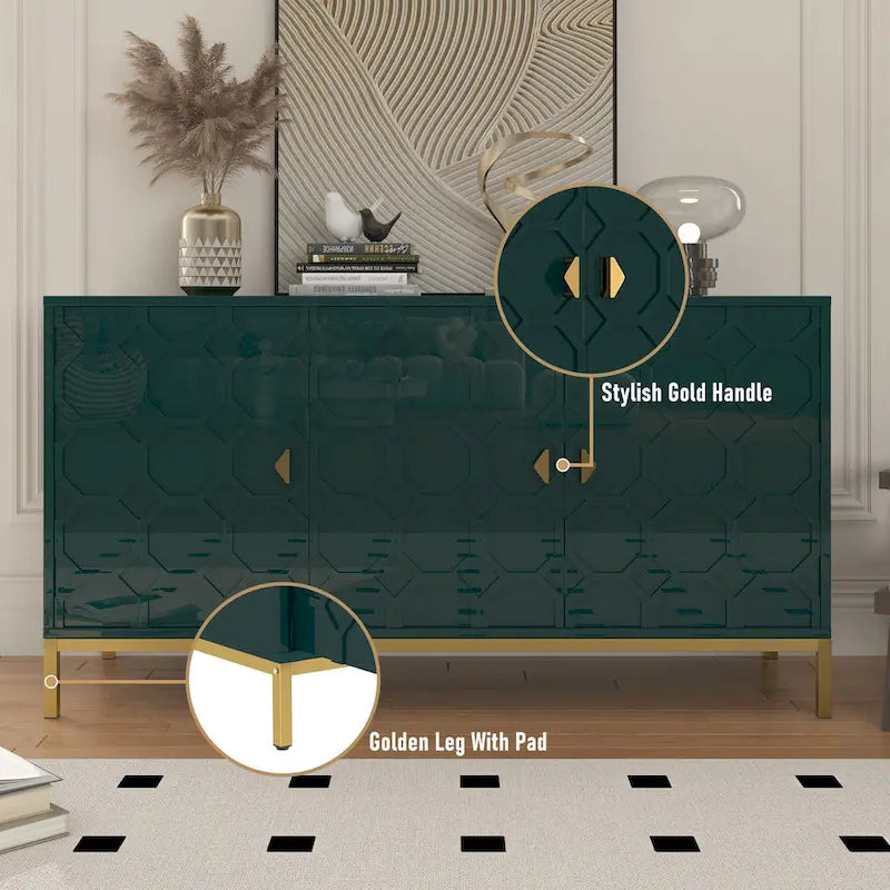 Buffet d'appoint Clihome à 3 portes, finition brillante, avec rangement multimédia.