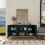 Buffet d'appoint Clihome à 3 portes, finition brillante, avec rangement multimédia.