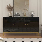 Buffet d'appoint Clihome à 3 portes, finition brillante, avec rangement multimédia.