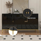 Buffet d'appoint Clihome à 3 portes, finition brillante, avec rangement multimédia.