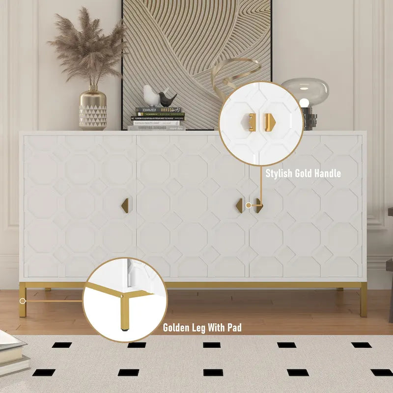 Buffet d'appoint Clihome à 3 portes, finition brillante, avec rangement multimédia.