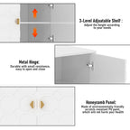 Buffet d'appoint Clihome à 3 portes, finition brillante, avec rangement multimédia.