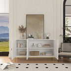 Buffet d'appoint Clihome à 3 portes, finition brillante, avec rangement multimédia.