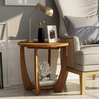 Table d'appoint rustique COZAYH avec étagère de rangement, style campagne française, ronde