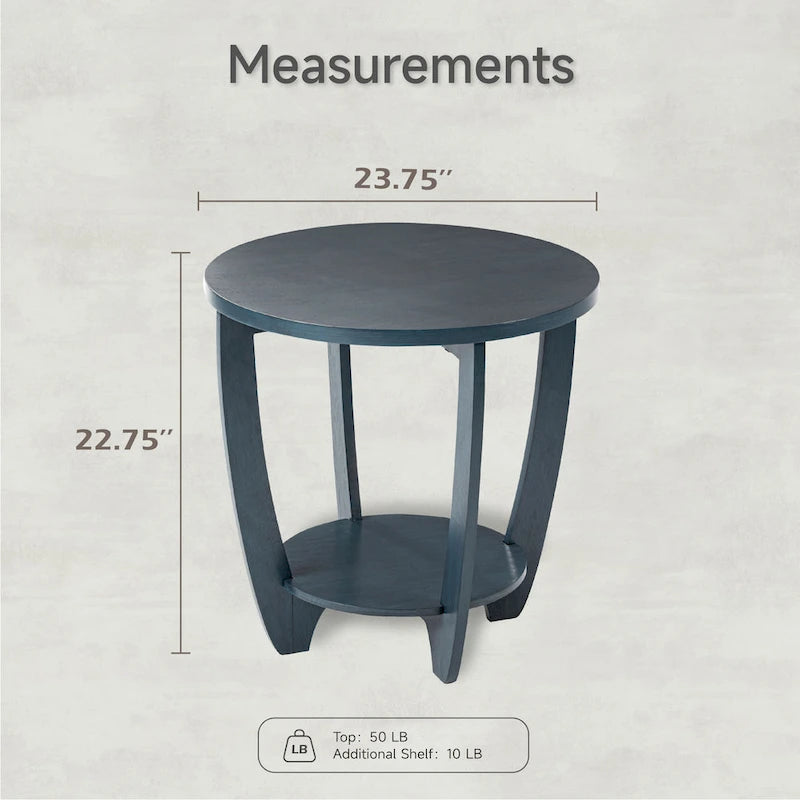 Table d'appoint rustique COZAYH avec étagère de rangement, style campagne française, ronde