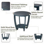 Table d'appoint rustique COZAYH avec étagère de rangement, style campagne française, ronde