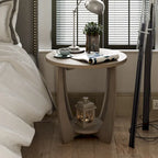 Table d'appoint rustique COZAYH avec étagère de rangement, style campagne française, ronde