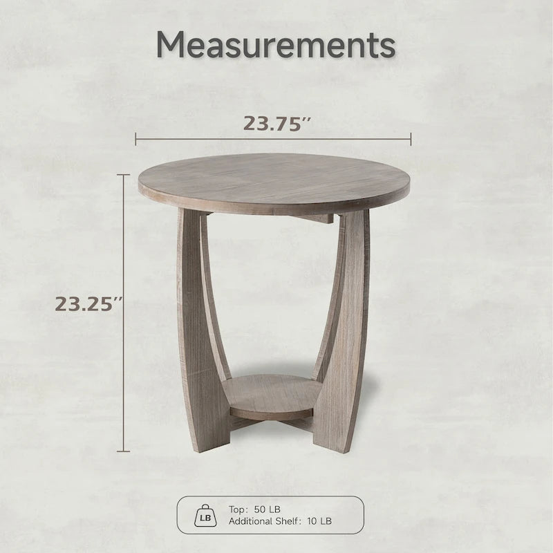 Table d'appoint rustique COZAYH avec étagère de rangement, style campagne française, ronde