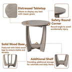 Table d'appoint rustique COZAYH avec étagère de rangement, style campagne française, ronde