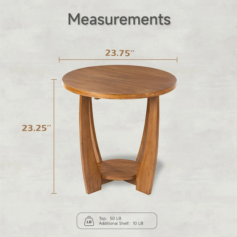 Table d'appoint rustique COZAYH avec étagère de rangement, style campagne française, ronde