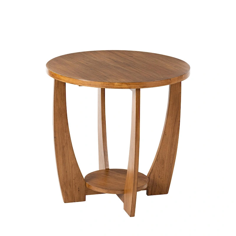Table d'appoint rustique COZAYH avec étagère de rangement, style campagne française, ronde