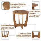 Table d'appoint rustique COZAYH avec étagère de rangement, style campagne française, ronde