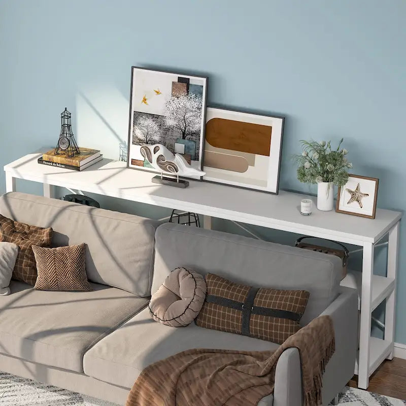 Table console extra longue et étroite de 70,8 cm, table d'appoint pour canapé ou entrée, avec 3 étagères de rangement