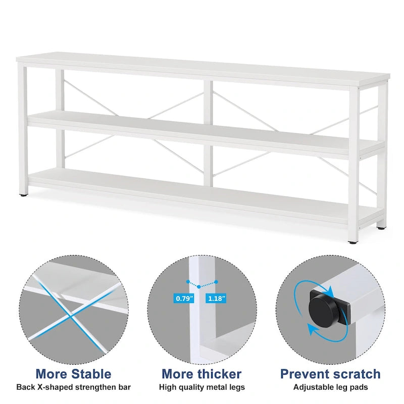 Table console extra longue et étroite de 70,8 cm, table d'appoint pour canapé ou entrée, avec 3 étagères de rangement