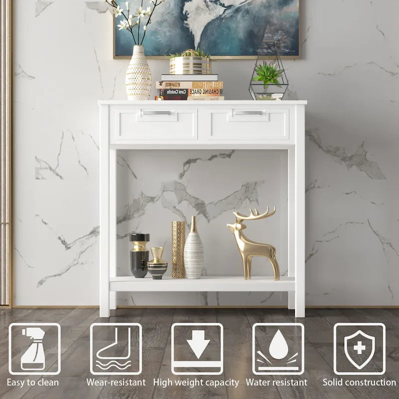 Console d'entrée avec 2 tiroirs et étagère inférieure