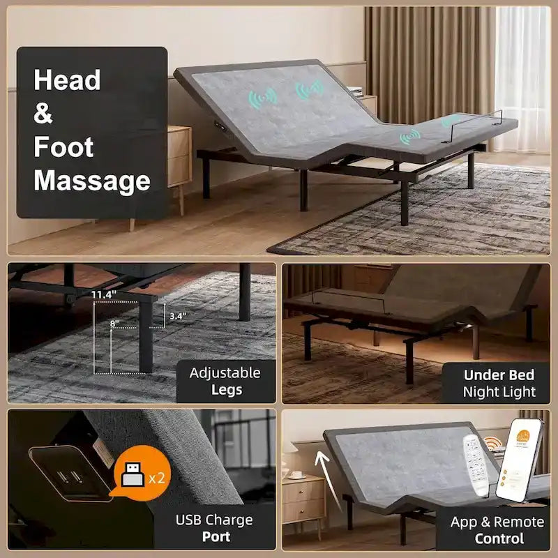 Cadre de lit ajustable ESHINE avec fonction massage