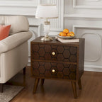 Table d'appoint cosy style milieu du siècle, à 4 pieds et tiroirs, motif nid d'abeille