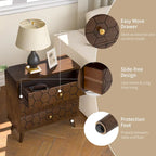 Table d'appoint cosy style milieu du siècle, à 4 pieds et tiroirs, motif nid d'abeille