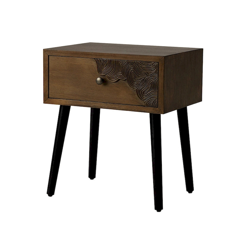 Table d'appoint cosy style milieu du siècle, à 4 pieds et tiroirs, motif nid d'abeille