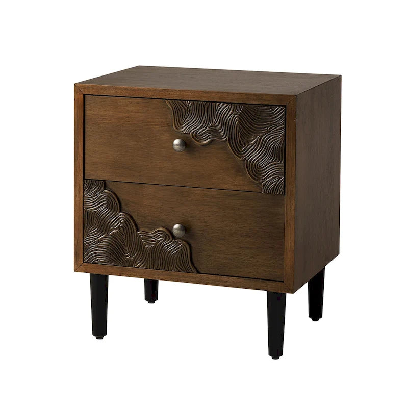 Table d'appoint cosy style milieu du siècle, à 4 pieds et tiroirs, motif nid d'abeille