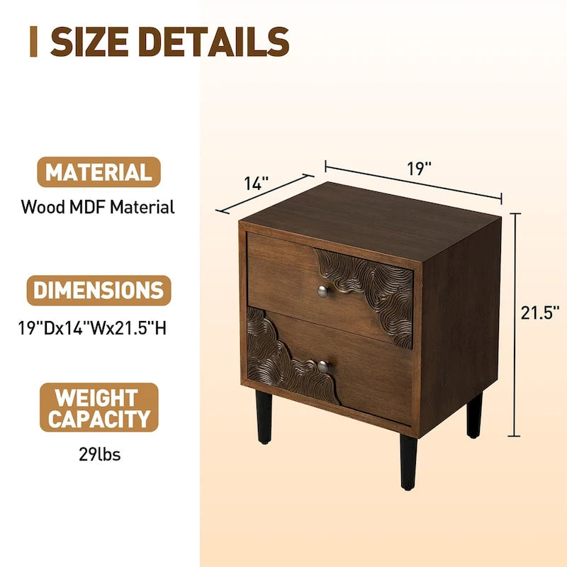Table d'appoint cosy style milieu du siècle, à 4 pieds et tiroirs, motif nid d'abeille