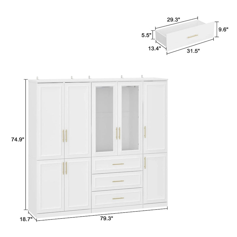 Armoire modulaire de rangement pour penderie et dressing, 74,8 cm de hauteur, blanche.