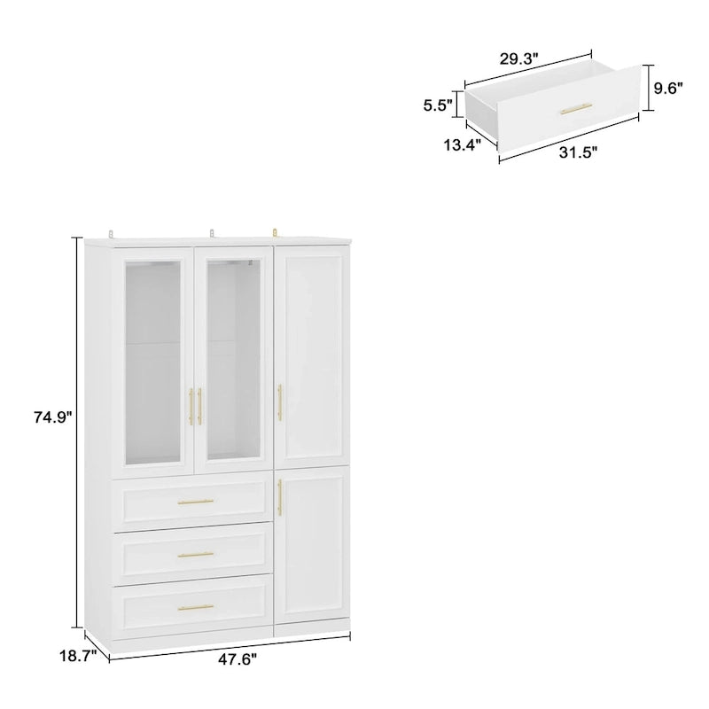 Armoire modulaire de rangement pour penderie et dressing, 74,8 cm de hauteur, blanche.