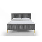 Lit plateforme rembourré Julia d'Omax Decor avec tête de lit capitonnée et pieds dorés