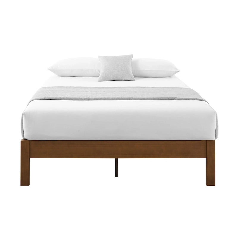 MUSEHOMEINC Cadre de lit plateforme de luxe en bois, sommier non requis, lit plateforme moderne en pin massif riveté, finition expresso antique