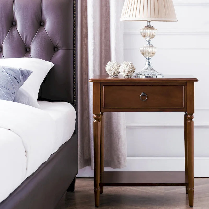 Coastal Charging Nightstand Side Table One Drawer