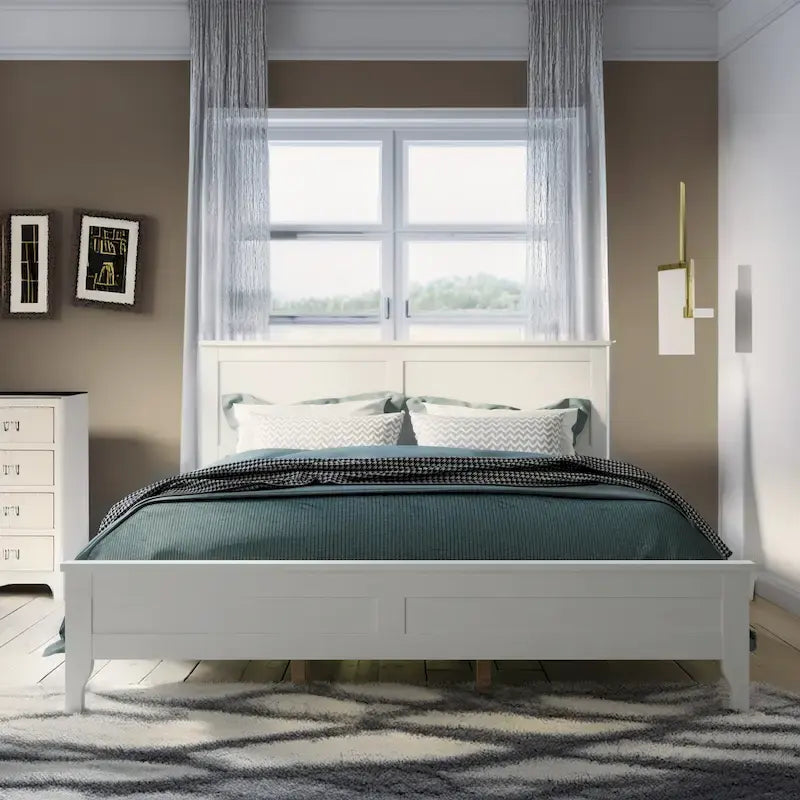 Lit plateforme Queen moderne en bois massif blanc