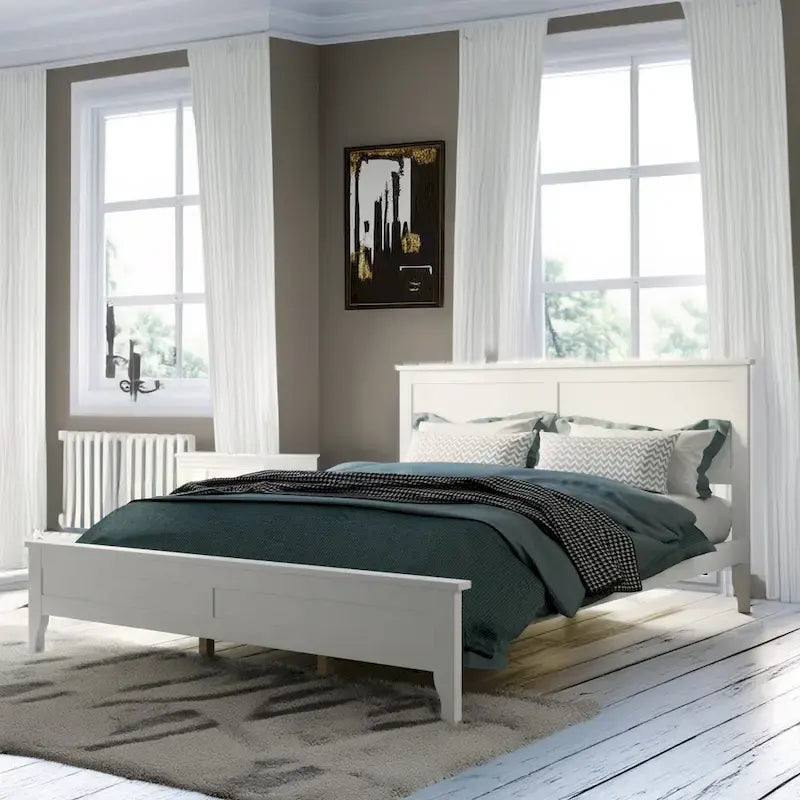 Lit plateforme Queen moderne en bois massif blanc