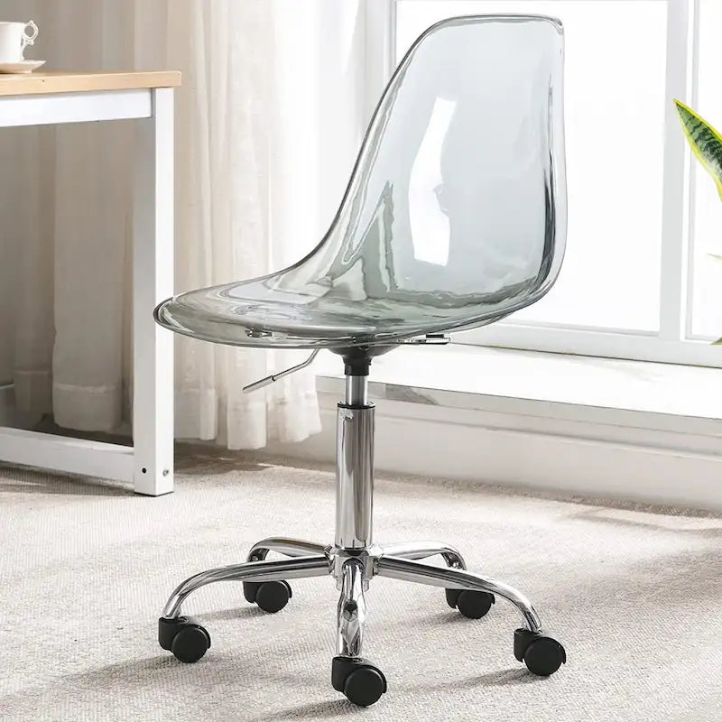 Chaise de bureau à roulettes pivotante en acrylique, sans accoudoirs et réglable en hauteur