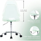 Chaise de bureau à roulettes pivotante en acrylique, sans accoudoirs et réglable en hauteur