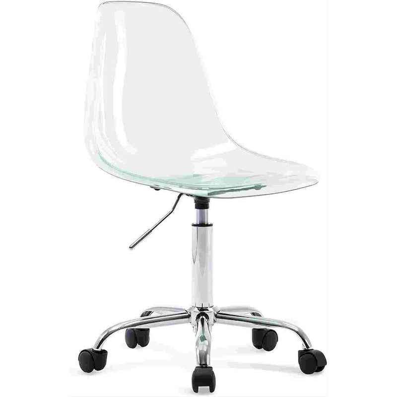 Chaise de bureau à roulettes pivotante en acrylique, sans accoudoirs et réglable en hauteur