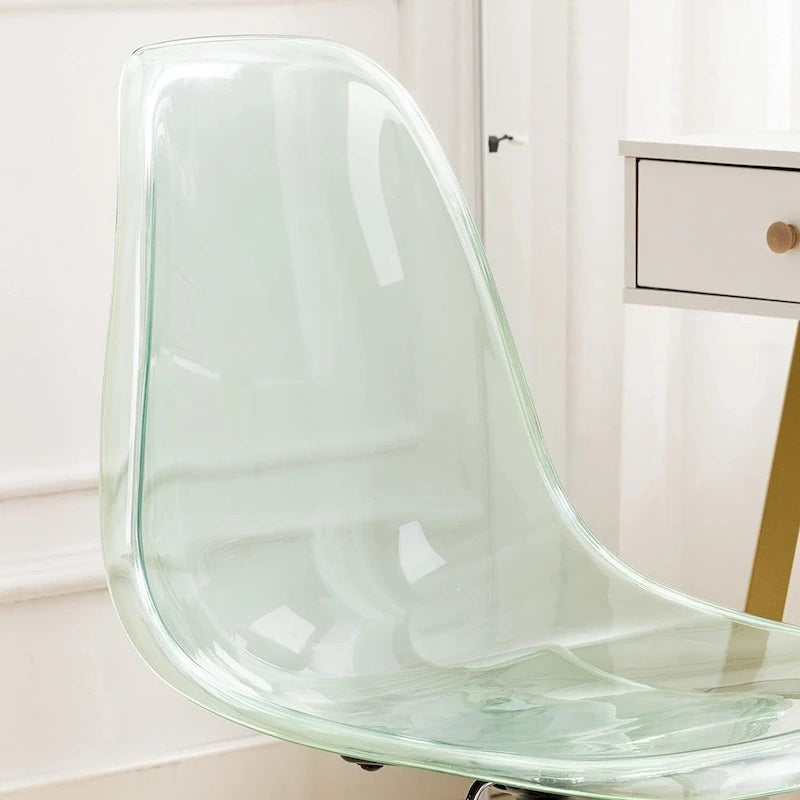 Chaise de bureau à roulettes pivotante en acrylique, sans accoudoirs et réglable en hauteur
